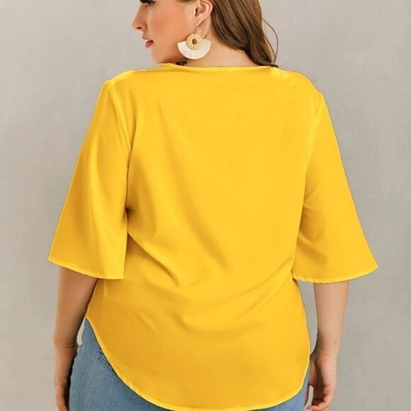 Shein Yellow V-Neck Button Front Blouse Sz 5XL - Picture 2 of 6